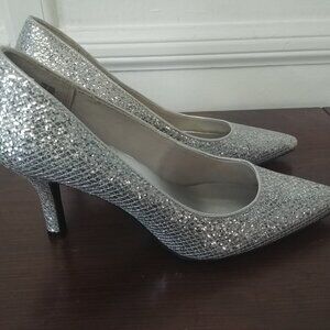 Fioni Night Silver Glitter Heel Glam Pumps